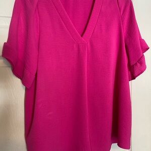 Chic Hot Pink V-Neck Blouse